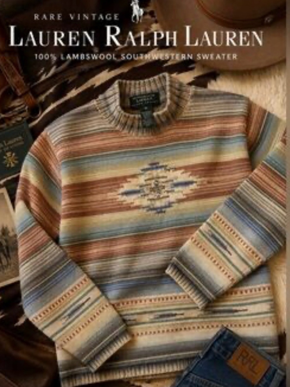 VTG Lauren Ralph Lauren Hand Knit Serape
Sweater 100% Lambswool Size: L